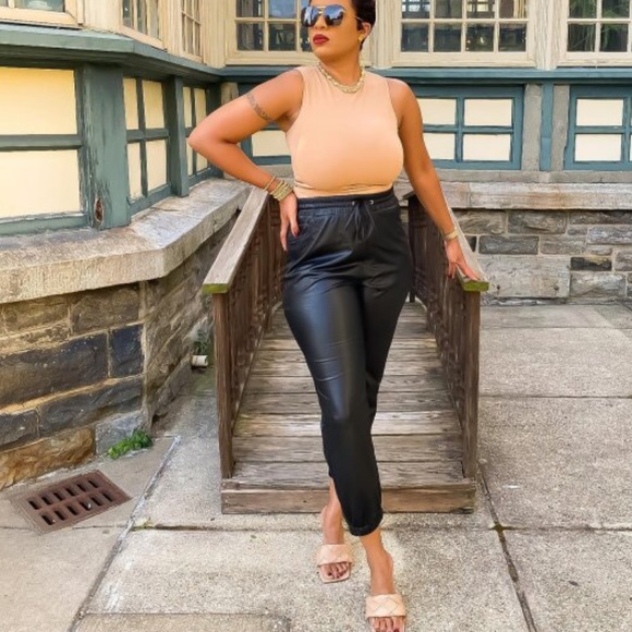 NWT!  High Waisted Faux Leather Joggers. - Picture 10 of 16